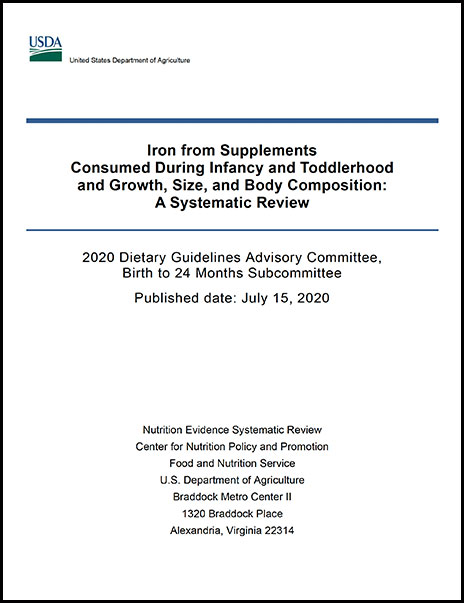Cover of iron from supplements consumed during infancy and toddlerhood and growth, size, and body composition Report
