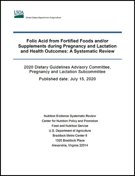 Cover of relationship between folic acid from supplements and/or fortified foods consumed before and during pregnancy and lactation and health outcomes report