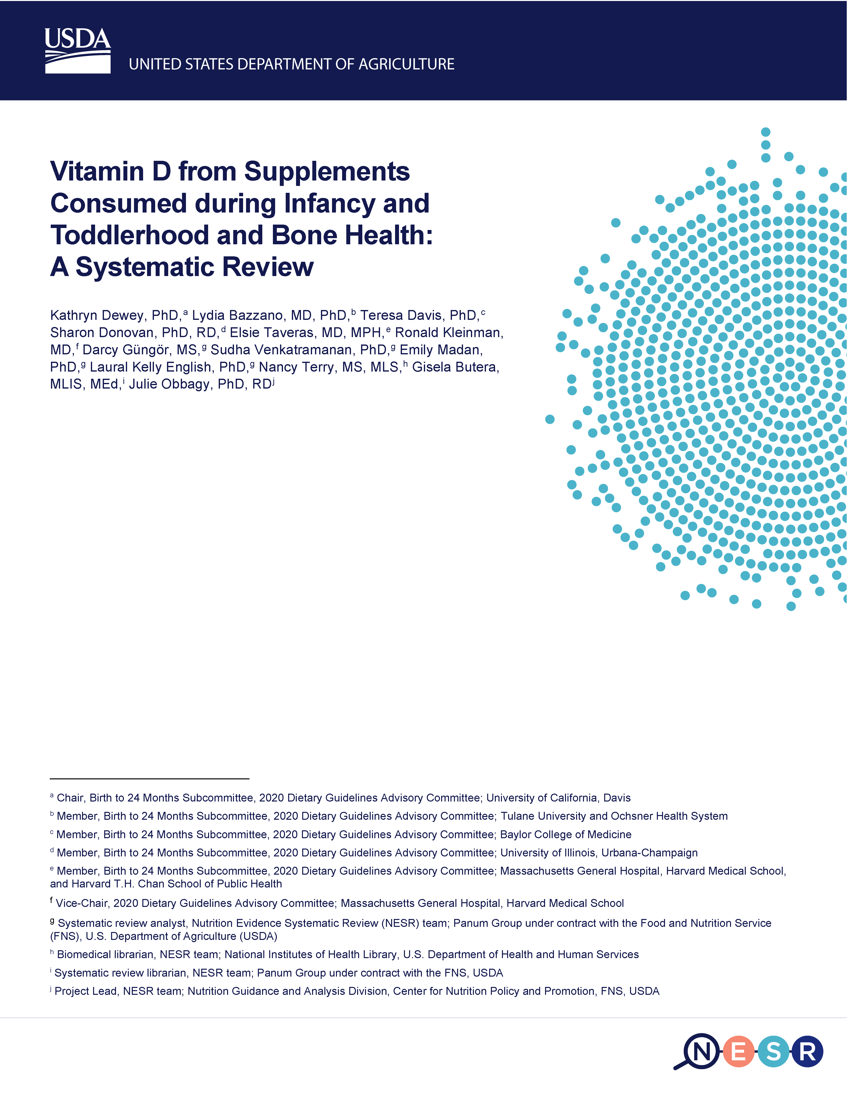 Cover of vitamin D from supplements consumed during infancy and toddlerhood and bone health report