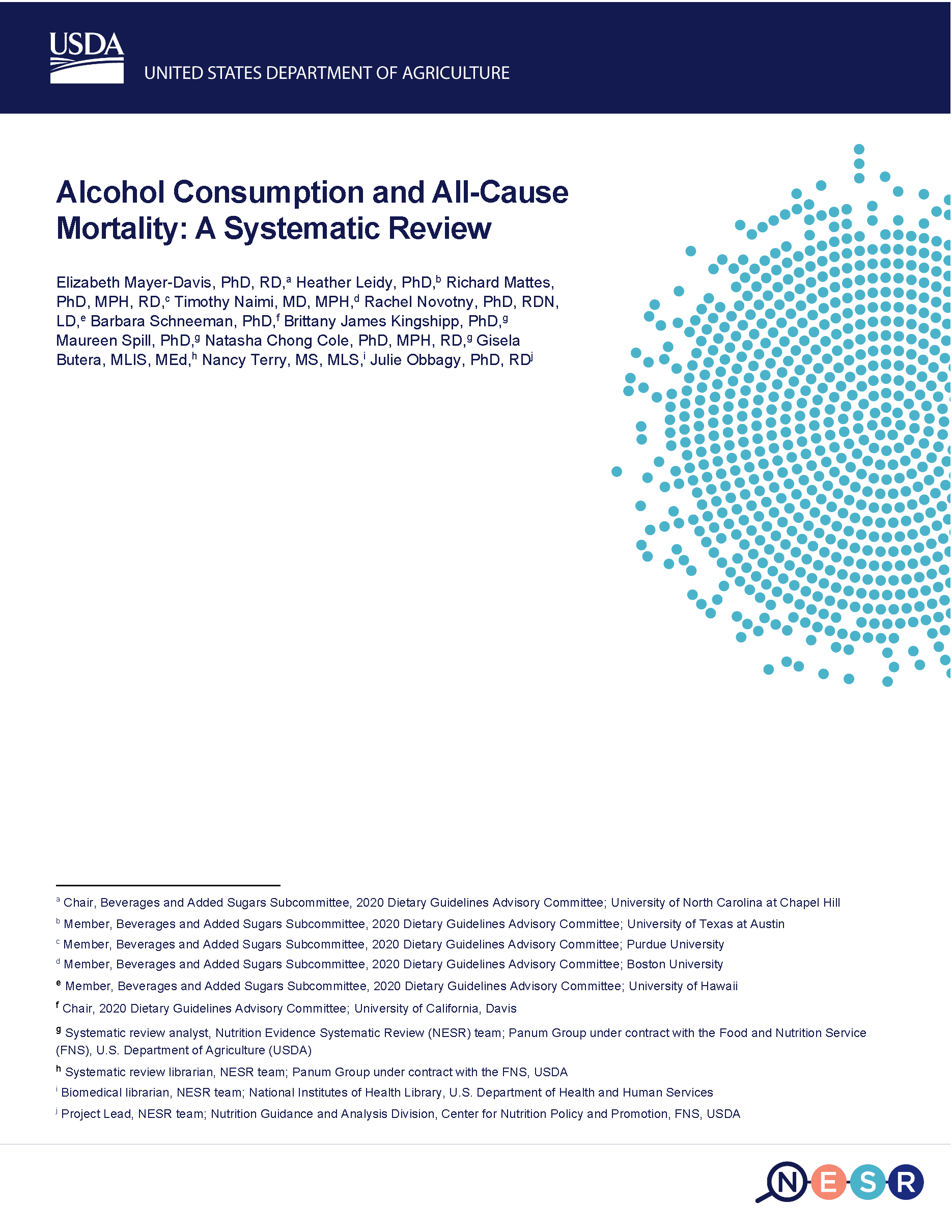 Cover of alcohol consumption and all cause mortality report