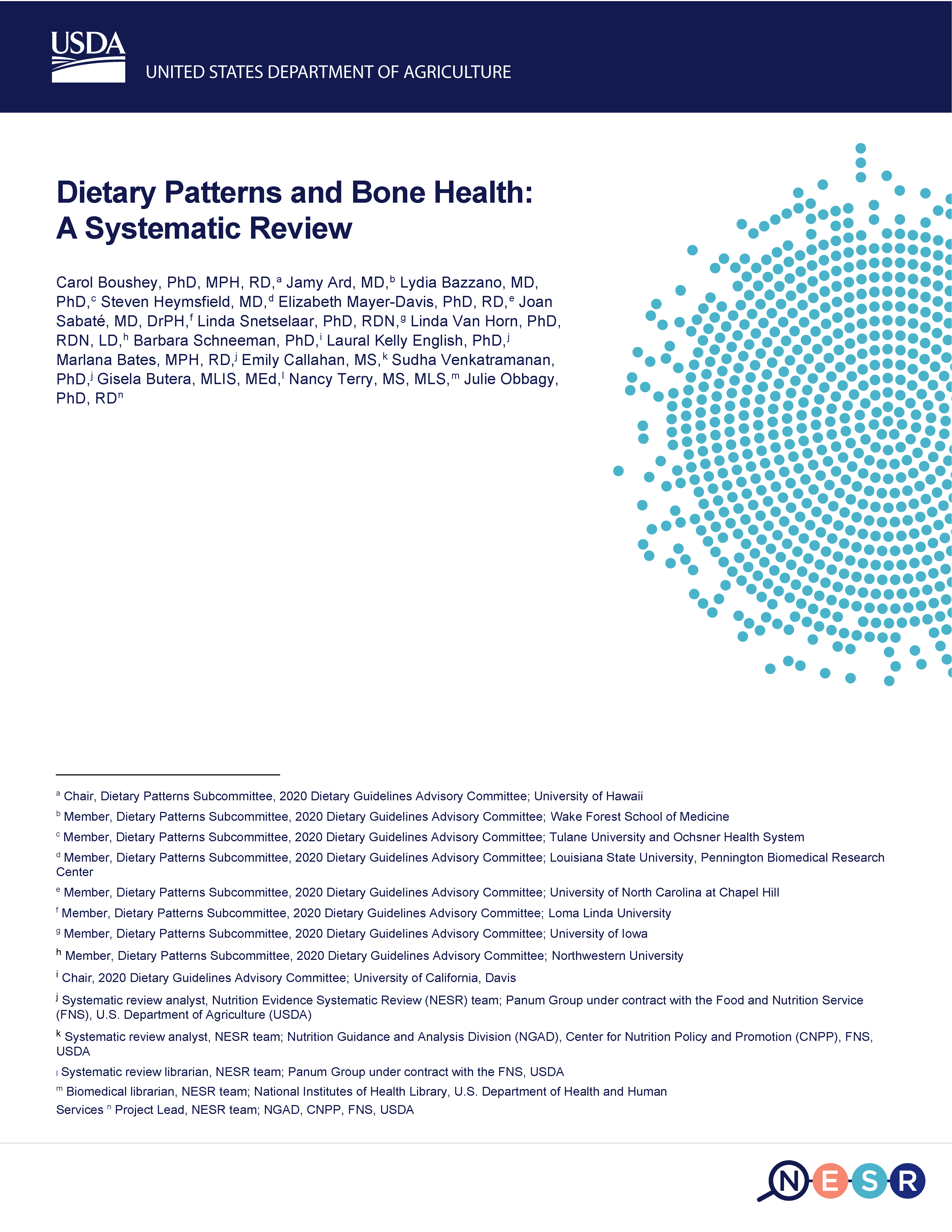 Cover or relationship between dietary patterns and bone health report