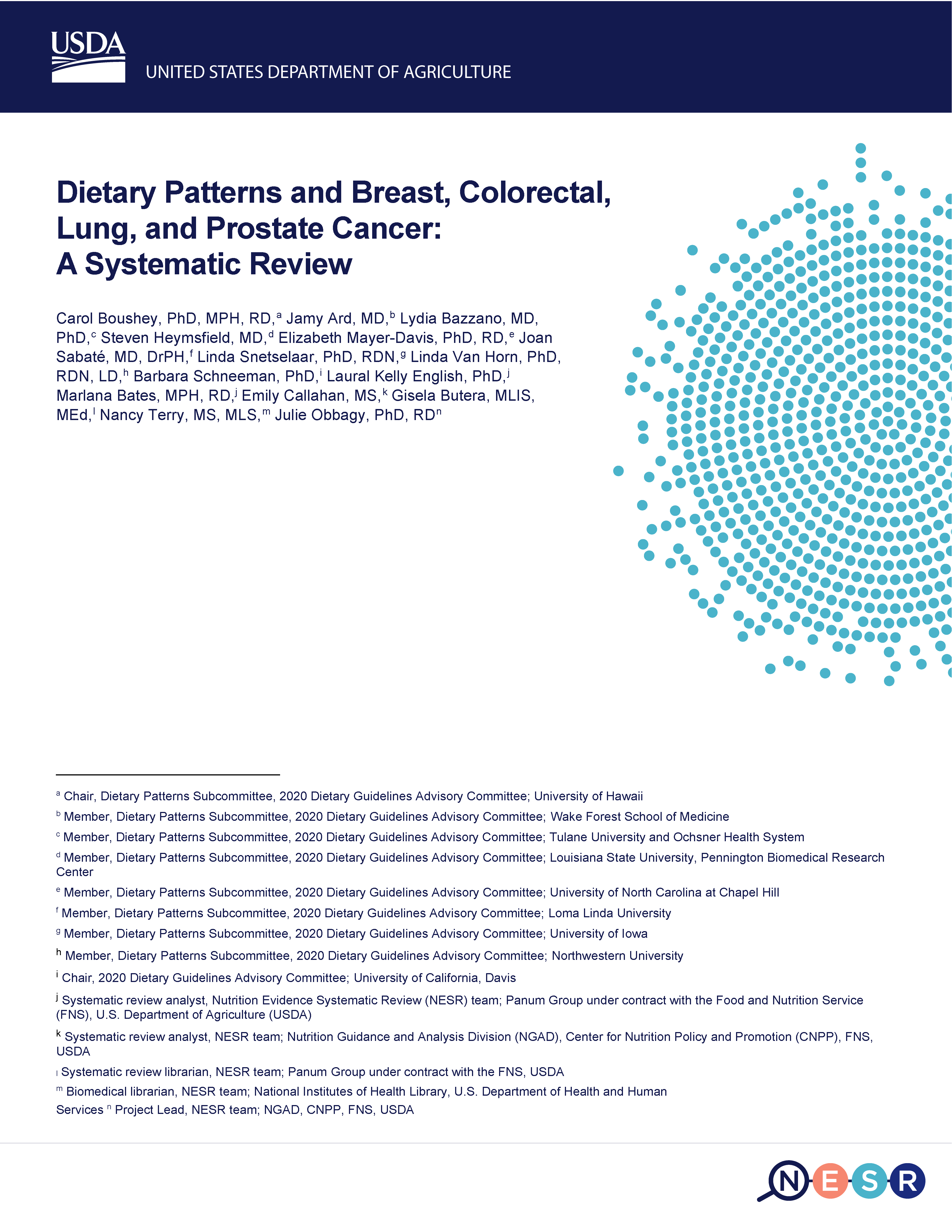 Cover of relationship between dietary patterns and certain types of cancer report