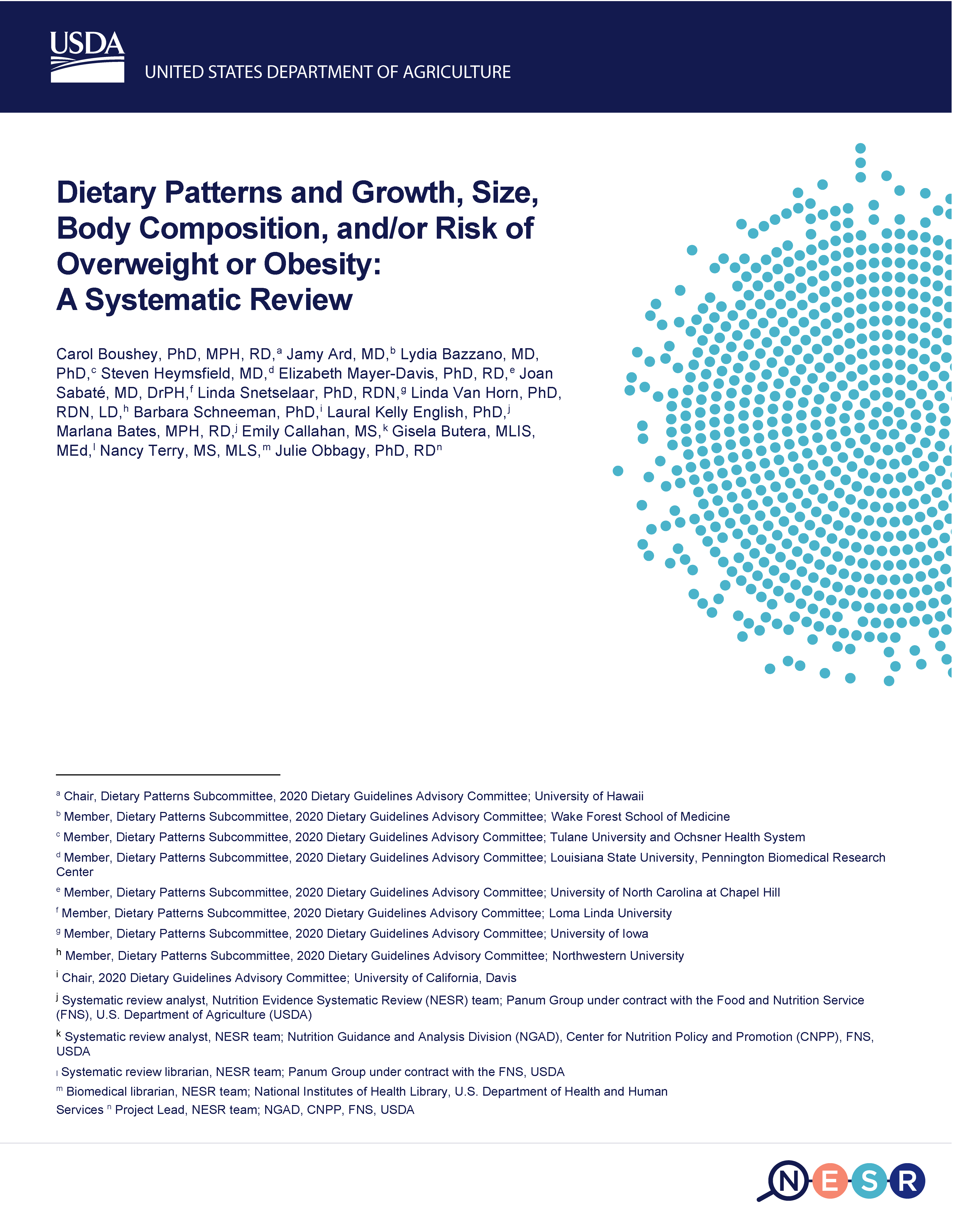 Cover of relationship between dietary patterns and growth size and body composition report
