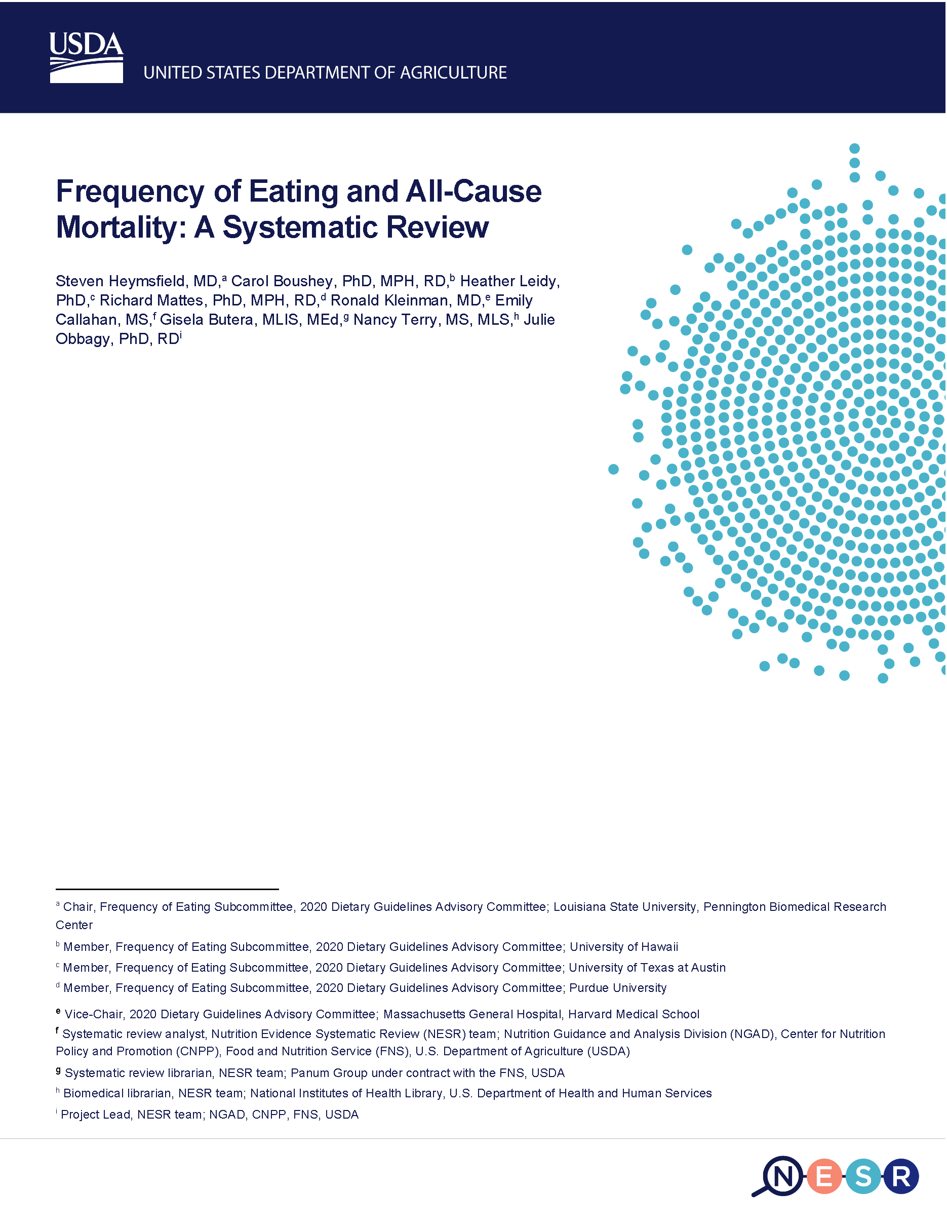 Cover of frequency of eating and all cause mortality report