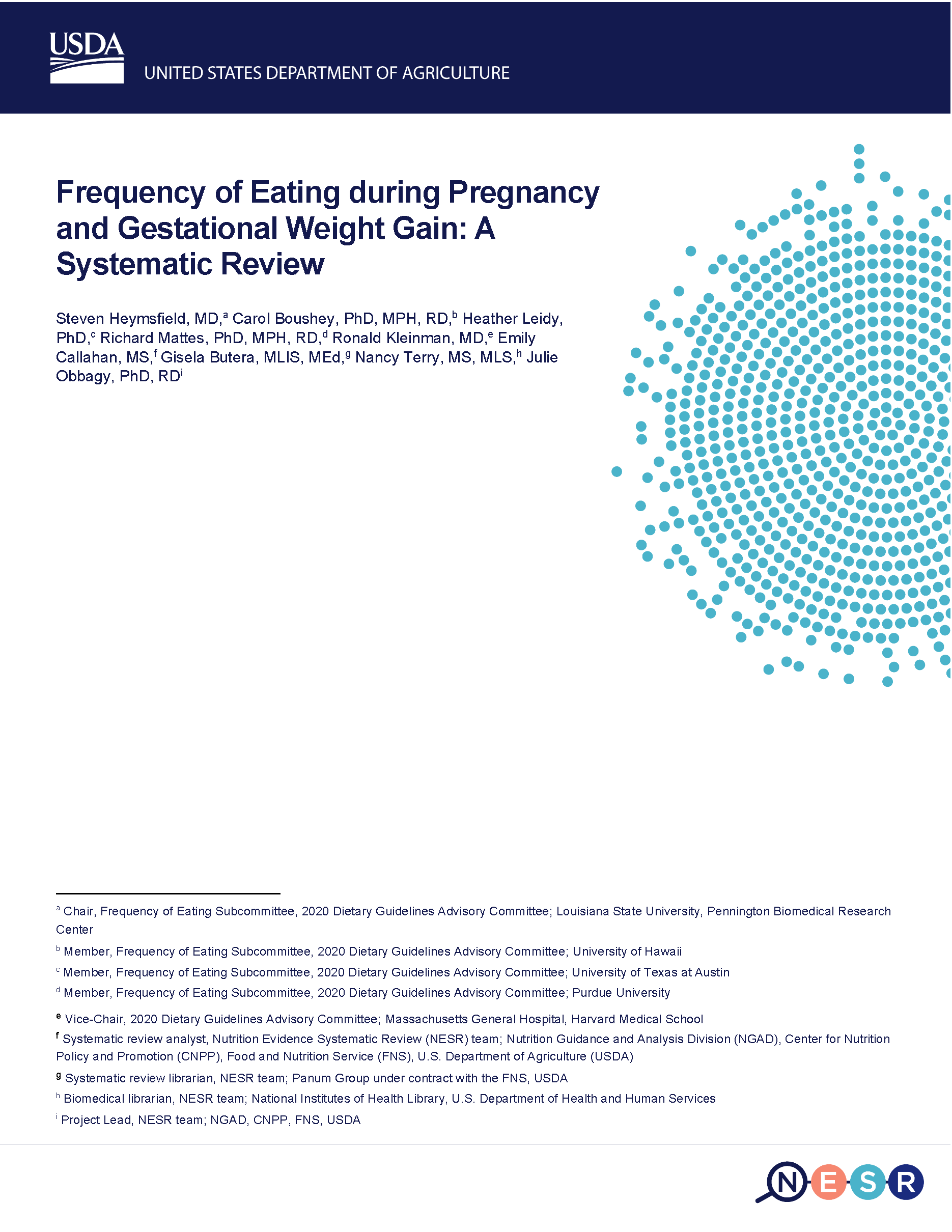 Cover of frequency of eating and gestational weight gain report