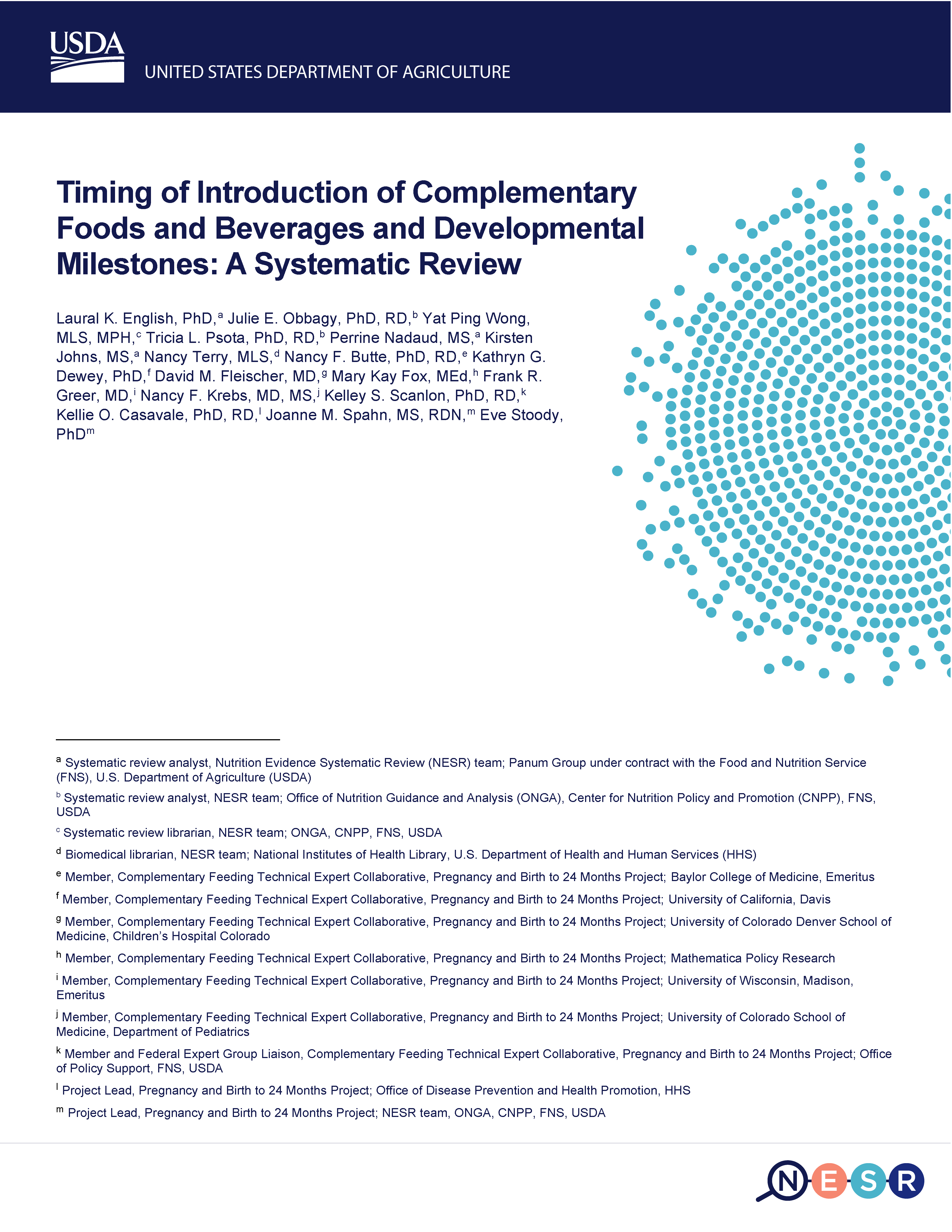 Cover of Timing of CFB and Developmental Milestones Report
